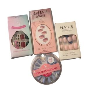 Olive & June Press On Nails Bundle Gel Nail Wraps DIY Manicure Set 4pk Blue Pink